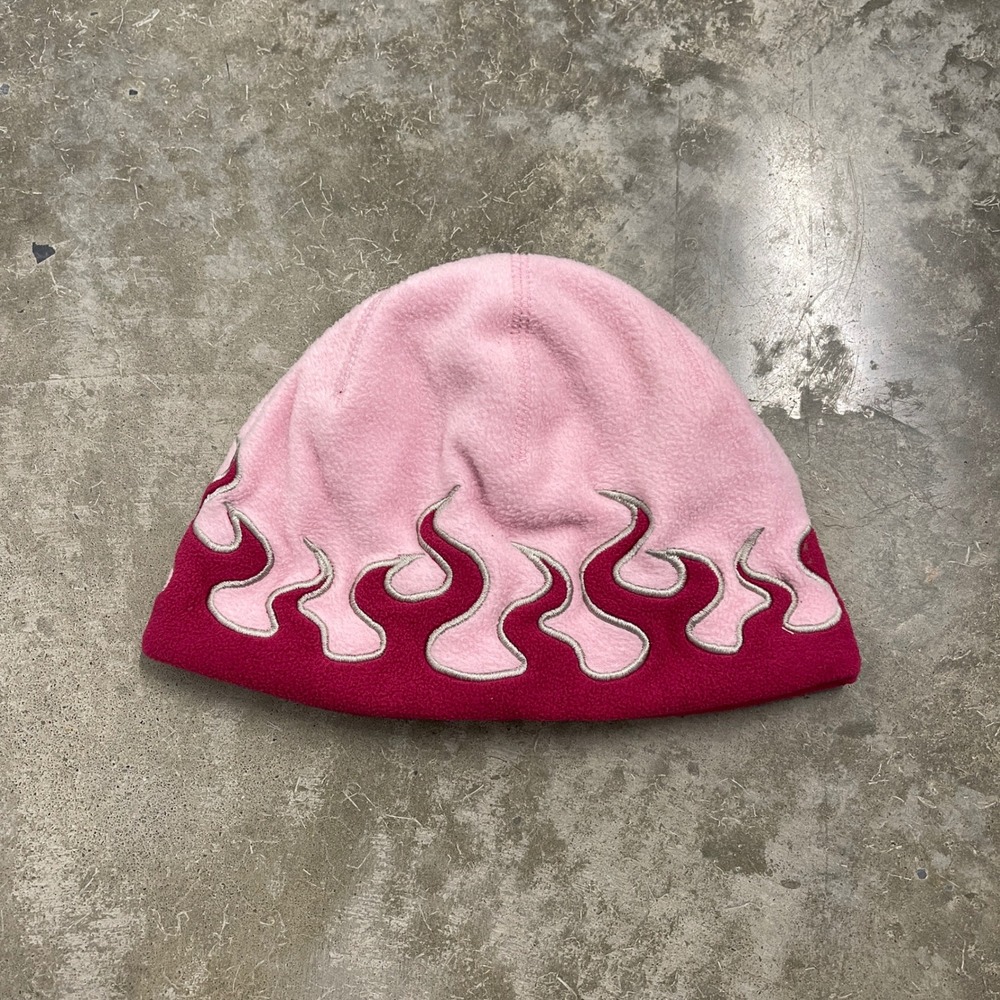 L.L. Bean Pink Flame Fleece Beanie Hat Magenta Y2K Skull Cap 0 ACV4 Medium